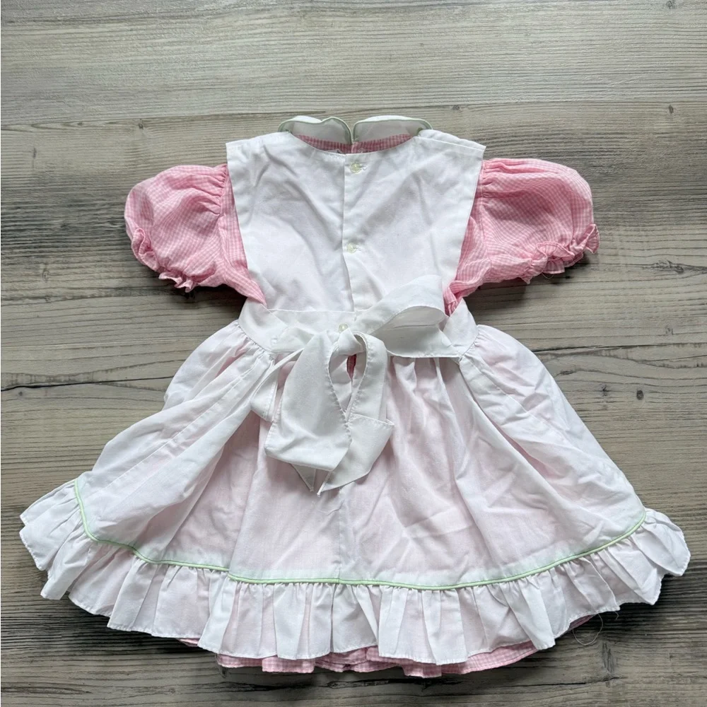 Pink Gingham Floral Peter Pan neck Vintage Ruffle Dress - Picture 6 of 6